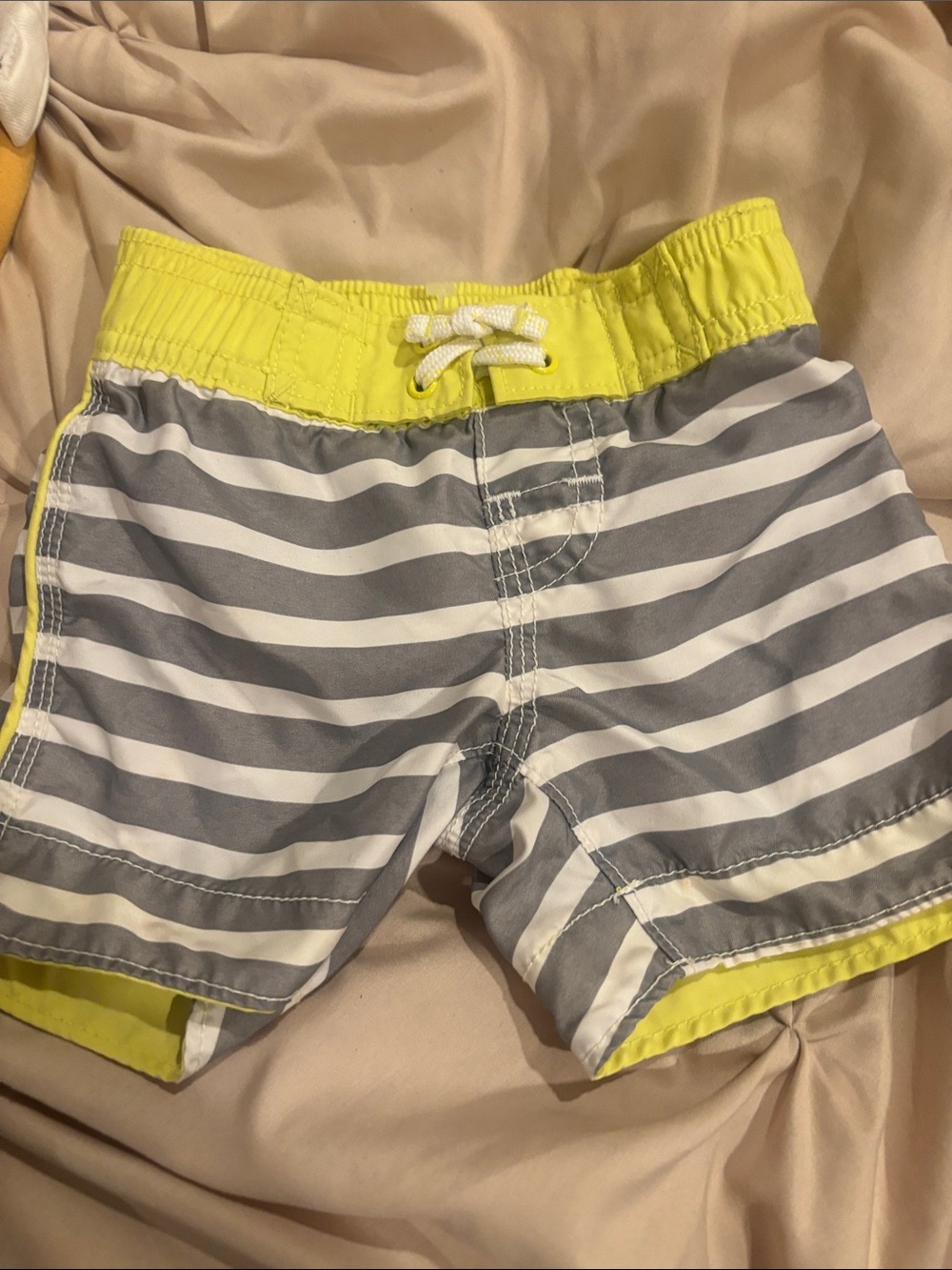 GAP Gray & Yellow Striped Swim Shorts